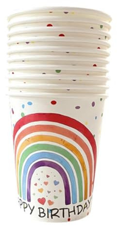 Juego de vajilla desechable arcoíris para fiesta de cumpleaños – 10 platos o vasos desechables, platos de papel de 23 cm o 18 cm, vasos de 230 ml para decoraciones de cumpleaños infantiles (taza)