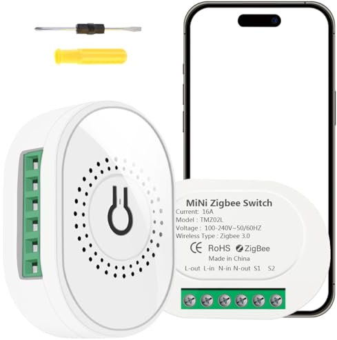 Acmerota ZigBee Mini Smart Switch Interruptor inteligente ZigBee Mini control bidireccional 16 A (neutro + sin neutro) Compatible con Alexa, Google Home, ZigBee 3.0