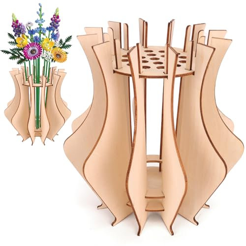 Kaempe Vase für Lego Blumen10313, Holzständer,Blumenvase für Lego Blumenstrauß, Flower Bouquet, Botanicals, Rosen, Wildblumenstrauß, Tulpen, Sonnenblumen, Narzissen, Kirschblüten, Lotus (Stil 2)