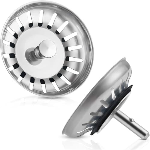 Wuyangcun Sink Strainer Waste Plug 2pcs Stainless Steel 83mm/3.27in with Rubber Ring & Plastic Nut for Kitchen