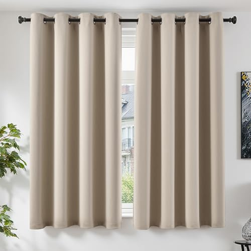 TOPICK Gardinen Verdunklungsvorhänge Vorhänge 2er Set H175xB140 Beige | Gardinen mit Ösen Wohnzimmer Vorhänge Blickdicht Blackout Schlafzimmer Curtains Fensterdekoration Übergardinen Ösenvorhänge
