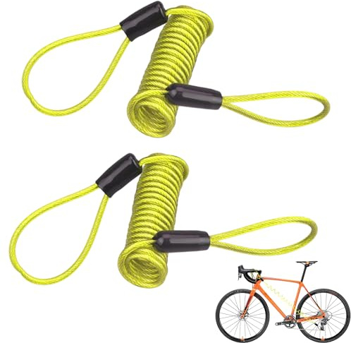 2PCS Motorcycle Disc Lock Reminder Cable Yellow Disc Lock Reminder Cable for Motorcycle Alarm Disc Brake Lock Warning Cable Anti Heft Security Spring Reminder Coil Cable