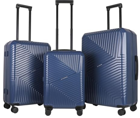 JLY Swirf 3 Piece Spinner Suitcase Set Oxford Blue – Durable PC+ABS Luggage with TSA Lock, Cup Holder, Silent Wheels & Soft Lining for Family Trips