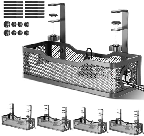 Cinati Kabelmanagementbox unter dem Schreibtisch, 136,1 cm, ohne Bohren, Kabelorganisationsablage mit Klemme für Büro, Zuhause, Keine Schäden am Schreibtisch, 4 Stück