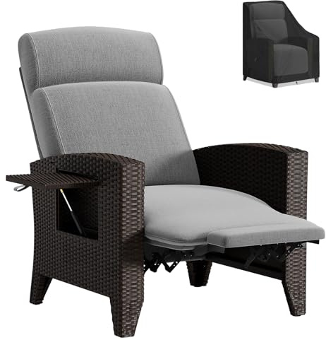 haiorjun Polyrattan Relaxsessel Verstellbar Gartensessel mit Liegefunktion & Staubhaube, Bequemer Loungesessel Outdoor Gartenmöbel Balkonmöbel für Garten Balkon Terrasse Pool Innen & Außen
