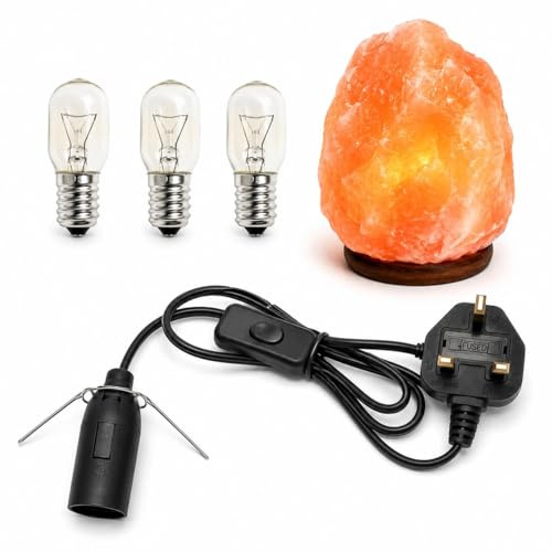 UK Salt Lamp Replacement Electrical Lamp Light Fittings with 2 Metal Clips | Spare Cable with UK 3-Pin Plug + 3 Bulbs | Durable & Safe Lighting Accessories