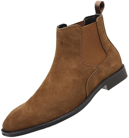 ANUFER Hommes Vache Cuir en Daim Bottes Chelsea Bout Carré Slip On Robe Bottines de Cheville Marron SN0711231 EU43
