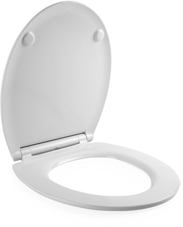 Beldray Anti-Bac Toilet Seat, D-Shaped, Soft Close, White | Quick Release One Touch Button, Duroplast Construction, Ultra-Slim Profile, Fits Most Standard Toilets, 37.3 x 45.4 cm