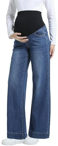 Gowjog Jean Grossesse Femme Taille Haute Jambes Larges | Pantalon Grossesse, Taille Élastique, Avec Poches, Maternité, Travail, Décontracté