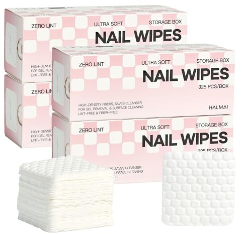 HALMAI 1300 Salviette Unghie Senza Pelucchi, Senza Acetone, Compatibili con Acetone Dischetti Rimuovi Smalto con Water-Lock, Alta Assorbenza, Per Rimozione Unghie Gel & Acriliche