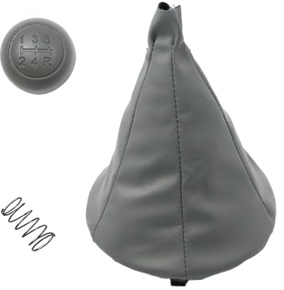 Suolron 5 Gang Knopfsatz mit Feder Manschette und Blende Staubschutzkappe für Fiat Panda 169 2 Serie 2003-2012 Fi-at 500/500C zweite Serie 2007-2013 grau Kunstleder