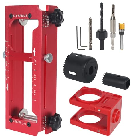 Door Hinge Jig, Door Lock Installation Kits for Router, Aluminum Alloy Mortise Template Fit 1/4 Radius 5/8 Radius & Square Corner Hinges from 2.5 to 5, Adjustable for 1-3/8 to 1-3/4 Doors
