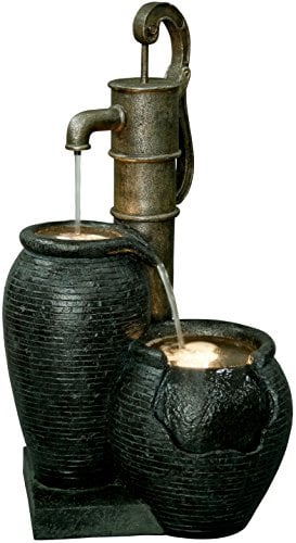 dobar® 96200e Apollo Design Gartenbrunnen Groß | LED Beleuchtung | Outdoor Wasserfall Polyresin | Wasserspiel Kunststein Tonkrüge | Springbrunnen für Garten/Terrasse/Balkon | 47 x 38 x 82,5 cm