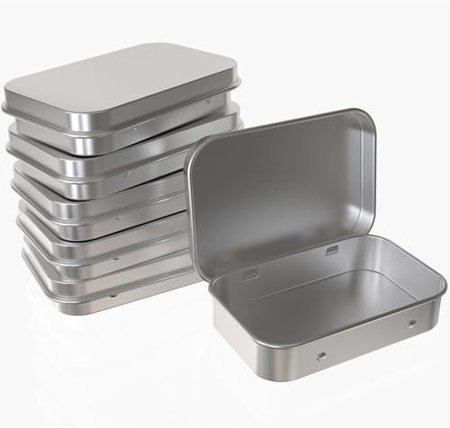 Hulless Small Hinged Tin Box Metal Tins Storage Containers Portable Craft Organizer for Home Storage to pills, candies, herbs, planting seed, nail art etc, Silver 6Pcs
