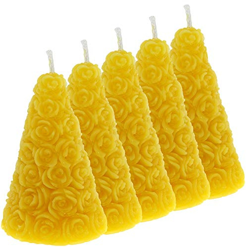 5 Kerzen in Form einer Rosenpyramide aus 100% reinem Bienenwachs