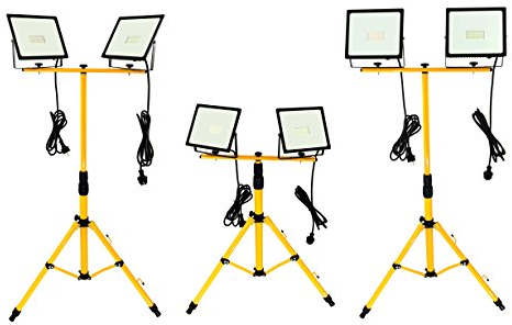 Trango - 2x 50Watt LED Arbeitstrahler - Baustrahler G1504-203W*2-2700K warm-weiß - Inkl. je 3m Zuleitung - Stativ Höhenverstellbar 66-170cm - Arbeitsleuchte