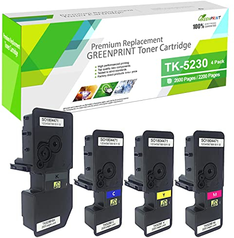 GREENPRINT 4 Farben TK5230 TK-5230 TK 5230 Kompatible Tonerkartusche 2600 Seiten für Schwarz & 2200 Seiten für C M Y für Kyocera ECOSYS P5021cdn P5021cdw M5521cdn M5521cdw Drucker