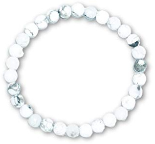 Taddart Minerals – Weiß Graues Armband aus dem natürlichen Edelstein Magnesit mit 6 mm Kugeln auf elastischem Nylonfaden aufgezogen - handgefertigt