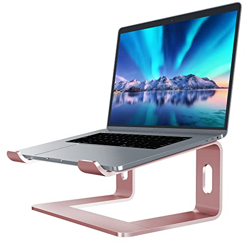 SOUNDANCE Aluminum Laptop Stand for Desk Compatible with Mac MacBook Pro Air Apple Notebook, Portable Holder Ergonomic Elevator Metal Riser for 10 to 15.6 inch PC Desktop Computer, LS1 Gold Pink