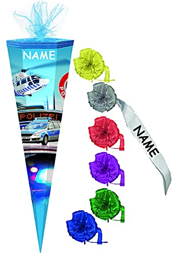 alles-meine.de GmbH stabile Spitze - aus Kunststoff - verschiedenes Zubehör frei wählbar - passend für Schultüte - Polizei Auto/Hubschrauber - 50/70 / 85 cm - 6-eckig ode..