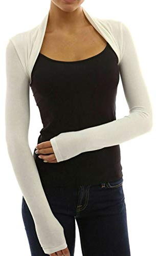 krautwear Damen Bolero Langarm Stola Bolerojacke Hochzeit Festlich Einfarbig schwarz grau rosa Navy (Creme)
