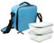 NERTHUS FIH 694 Lunch Bag Azul Claro + 2 Herméticos de Cristal 640 ml, 2 herméticos de Cristal de tamaño Mediano, 22 x 22 x 12 cm
