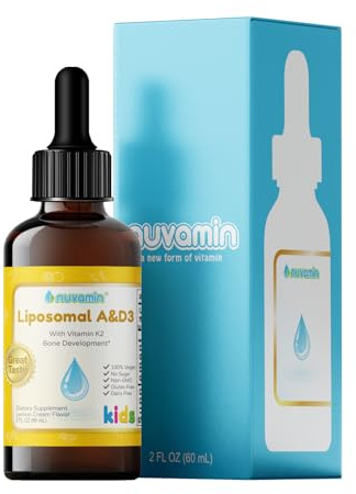 Nuvamin – Liquid Liposomal Vitamin A & D3 Drops for Baby Toddlers Kids & Adults, 800 IU/mL, 2 Fl.Oz (60ml), 120 Daily Serving, Great Taste - Natural - 3rd Party Tested & Verified, Lemon Flavor