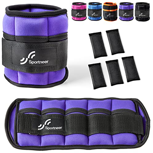 Sportneer Poids Réglables Poids de Cheville, 0.46Kg-1.8Kg 1 Paire Set de Poids réglable à la Cheville, Sangles de Poignet au Poignet, Violet