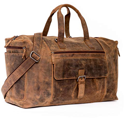 ALMADIH Echt Leder Reisetasche Herren 17 Zoll mit Laptopfach - Sporttasche Aiko braun Vintage - Weekender Handgepäck Gym Fitnesstasche Trainingstasche Damen Leder Umhängetasche (Aiko BV)