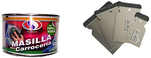 PLAINSUR Masilla para CARROCERIA CON Fibra 500 Gr + Juego ESPATULA CARROCERO Inoxidable