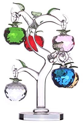 NOYISTAR K9 Crystal Glass Apple Tree with 6 Multi-Colored Crystal Apples Decorative Ornament