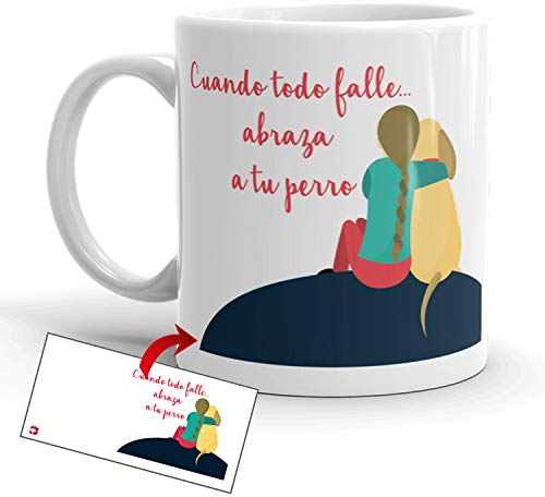 Kembilove Taza Animal – Taza Desayuno Divertida Animales Mensaje Cuando Todo falle Abraza a tu Perro – Taza Perro – Tazones Desayuno Originales – Tazas Originales