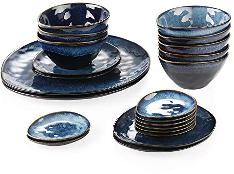 vancasso Starry Blu Servizi di piatti ovali, Set di stoviglie da 22 pezzi con 2 piatto da portata, 4 piatto da dessert, 8 ciotole, 8 piattini