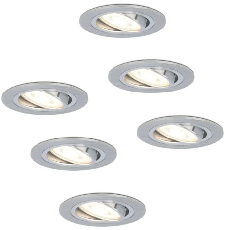 HOFTRONIC - Chandler - 6er LED Einbaustrahler GU10 - Schwenkbar dimmbar - 4 Watt 345lm - 4000K Neutralweiß - Edelstahl - Deckenstrahler für Küche, Wohnzimmer, Schlafzimmer