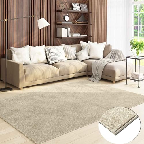 VIMODA Teppich Wohnzimmer Kurzflor Einfarbig für Schlafzimmer kinderzimmer weicher pflegeleichter, versch.- Größen, Farben, Farbe:Beige, Size:60x100 cm