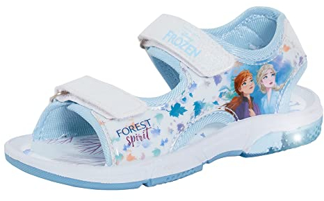 Disney Frozen 2 Mädchen Leuchtende Sportsandalen Kinder Elsa Anna Verstellbare Offene Sommerschuhe mit Lichtern, weiß / blau, 30 EU