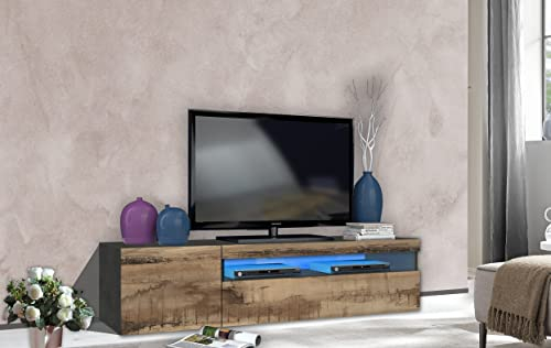 möbelando TV-Lowboard Rack HiFi Longboard Fernsehtisch Unterschrank Tisch Daiquiri III Schiefer Nachbildung/Ahorn Nachbildung