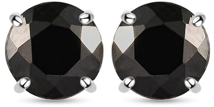 SHOP LC Ohrstecker aus 925er Sterlingsilber mit Schungit für Damen, 7 mm Elite-Schungit, platinierte schwarze Ohrstecker, eleganter Silberschmuck, leicht und stilvoll für den Alltag