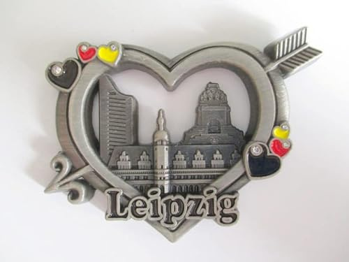 Leipzig Metall Magnet Souvenir Germany mit Herz & Pfeil
