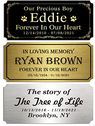 Custom Name plate, Size: 4W x 2H, Personalized Plaque for Doors, Urns, Gold Solid Brass Name Tags with Adhesive Backing or Holes
