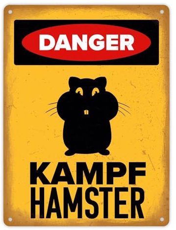 Danger Kampf Hamster Metallschild XL in 21x28 cm mit Hamster Silhouette witziges Blechschild für Hamsterhalter lustige Warnung vor dem Hamster