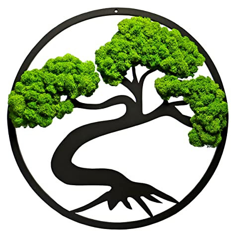 Hello Moss Bonsai Baum Wanddeko mit Moos - Baum mit Einer Krone aus Moos - Wand Deko mit Islandmoos - Moosbilder für Ihr Haus - Verschiedene Großen (Dunkelgrün - Braun, 40 cm)