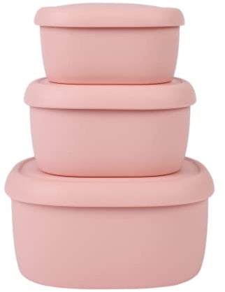 BLUE GINKGO Recipientes anidados de silicona - Juego de 3 recipientes de almacenamiento de alimentos de silicona de cubierta dura |apto para lavavajillas y congelador (6,7 oz, 10 oz, 20 oz) - Rosa