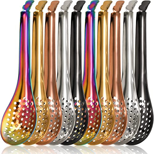 DEAYOU 10 Stück Servierlöffel mit Schlitzen, 18/10 Edelstahl, perforierter Löffel, 16.5 cm Sphärifizierungslöffel, kleiner Beschichtungslöffel zum Backen, Kaviar, hitzebeständig, mehrfarbig