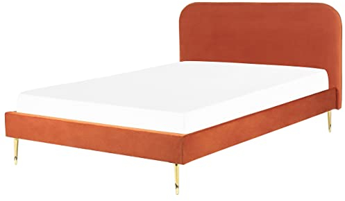 Beliani Polsterbett Samtstoff orange mit Lattenrost 180 x 200 cm Metallfüße Gold Flayat