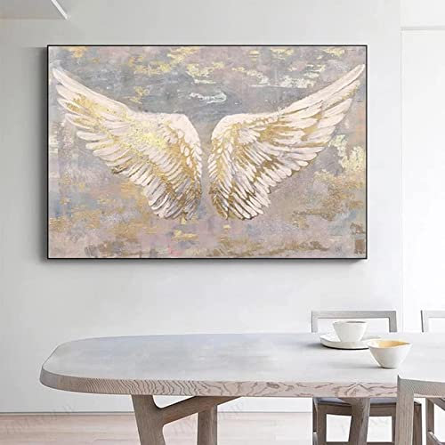 HMXQLW Weißgold-Flügel Wandbilder Vintage Engelsflügel Bilder kunstdrucke Wohnzimmer Deko,Leinwandbilder Poster und Drucke Wandkunst Schlafzimmer Rahmenlos (70x100cm)