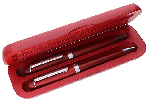MPM Quality Holzkugelschreiber und Mikrobleistift in Bambus-Box, umweltfreundlich, elegant, Holz/Metall-Stift, Holz/Metall-Druckbleistift, Holzkiste, blaue Tinte