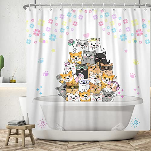 Ttincceer 180x180cm Mignon Chien Rideau de Douche Chiot fête drôle Animal Rideau de Bain Bien-aimé Animal de Compagnie dans la Baignoire coloré Fleur Rideaux de Douche Rideau de Baignoire étanche