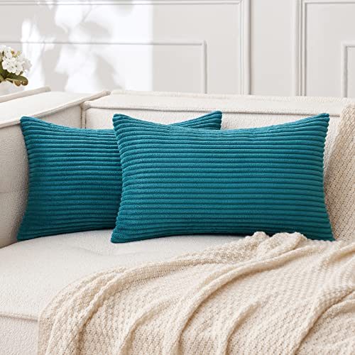 MIULEE 2er Set Kissenbezüge Kord Kissenhülle Dekorative Kissenbezug Sofakissen Couchkissen Dekokissen Zierkissenbezug Deko Kissenhülle mit Verstecktem Reißverschluss 30x50cm 12x20in Blauer See
