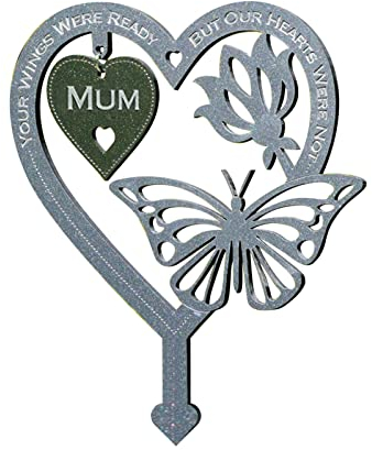 Schmetterling Grabschmuck Gedenktafel Herz Form Schmetterling Ornament, Wetterfest Eingefügte Gartenstecker Hofschild Silber ABS Herzform Gedenkgeschenke